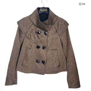 Hanii Y. Brown Wool Blend Double Breasted Cropped Blazer 40